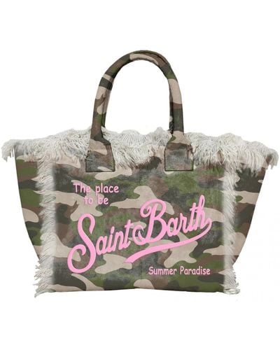 Mc2 Saint Barth Borsa vanity camouflage con frange - Bianco