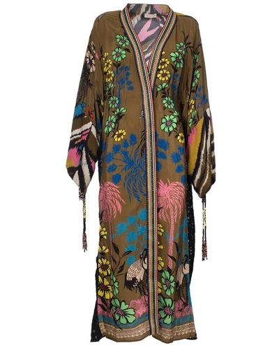 Anjuna Buntes kimono kleid mit asymmetrischem saum - Grün