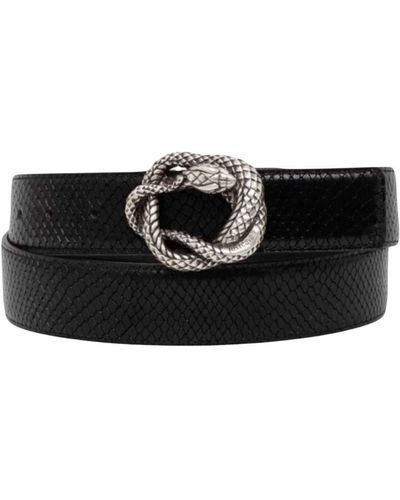 Just Cavalli Cintura nera effetto pitonata con logo serpente iconico argento - Nero