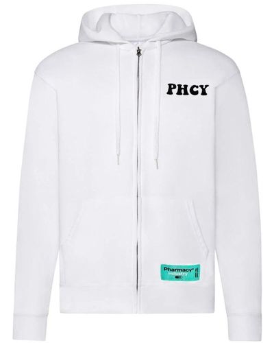 Pharmacy Industry Baumwoll-zip-hoodie mit logo-print - Weiß