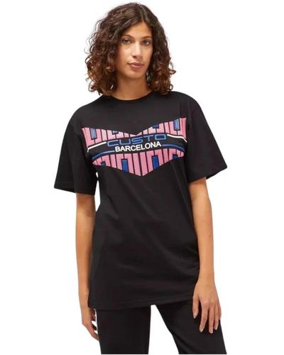 Custoline Schwarze baumwolltops t-shirt mit frontdruck