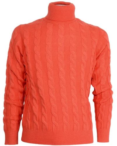 Cashmere Company Dolcevita uomo treccia arancio 1233 cashmere e lana - Rosso