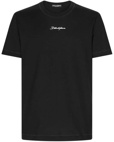 Dolce & Gabbana Schwarzes baumwoll-t-shirt mit weißem logo