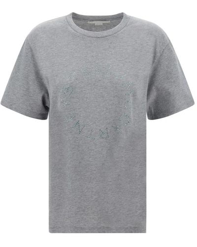 Stella McCartney Logo T-Shirt mit Strasssteinen - Grau