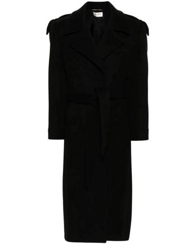 Saint Laurent Belted Coats - Black