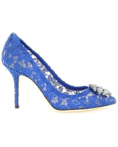 Dolce & Gabbana Eleganti tacchi in pizzo con gioiello - Blu