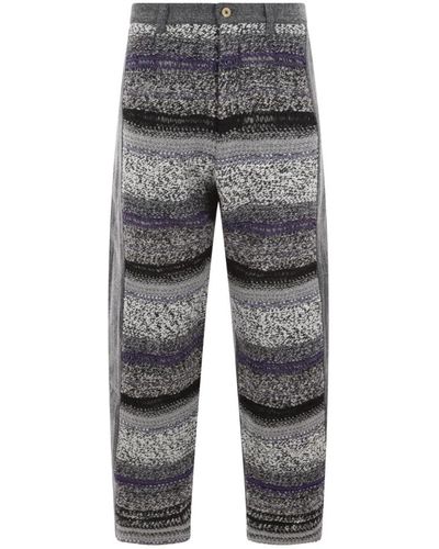 VITELLI Pantaloni grigi in denim a vestibilità ampia con inserti frontali a righe multicolori - Grigio