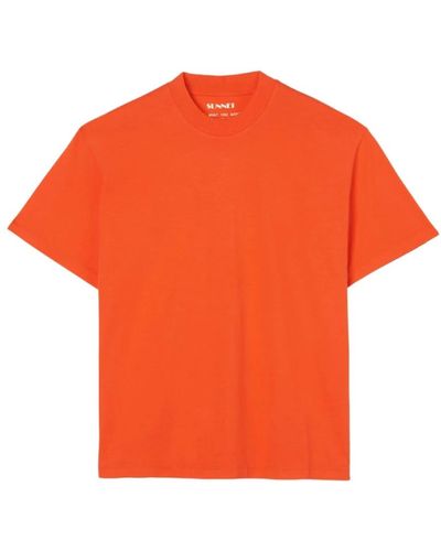 Sunnei Tangerine baumwoll t-shirt mit bügellogo - Orange