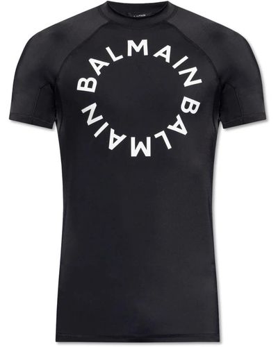 Balmain Schwarzes swim t-shirt mit logo-print
