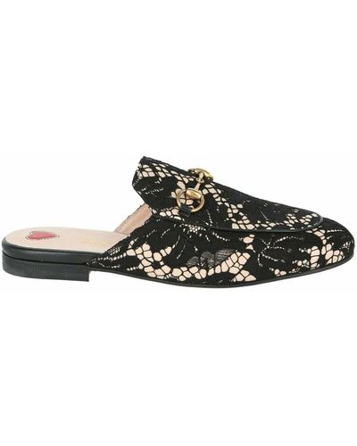 Gucci Princetown Floral Lace Slippers - Schwarz