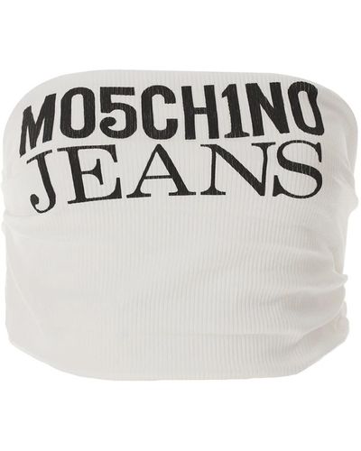 Moschino Logo top crop print weiß gerippt