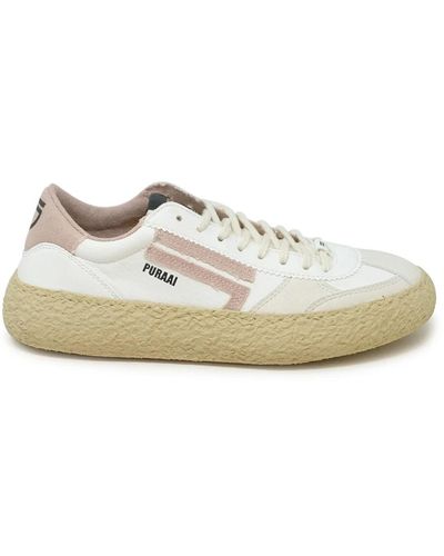 PURAAI Sneakers classiche bianche e rosa in pelle vegana - Bianco