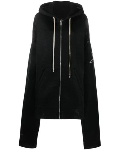 Rick Owens Schwarzer oversized hoodie mit reißverschluss und besticktem logo