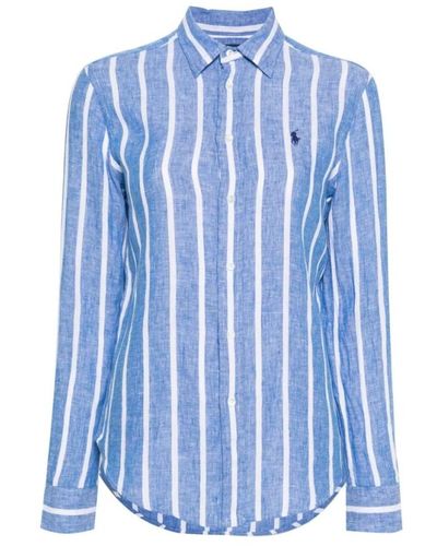 Ralph Lauren Camisa a rayas de lino azul