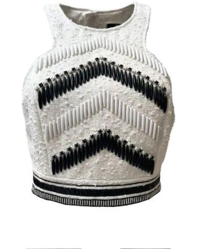 Elisabetta Franchi Ivory tweed crop top mit bicolor-stickerei - Grau
