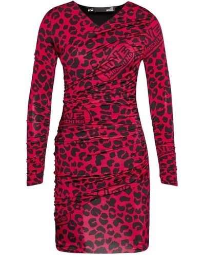 Love Moschino Rotes leoparden-textur-kleid