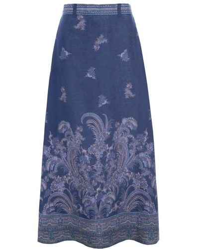 Dea Kudibal Paisley border print linen skirt - Blau