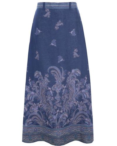 Dea Kudibal Paisley border print linen skirt - Azul