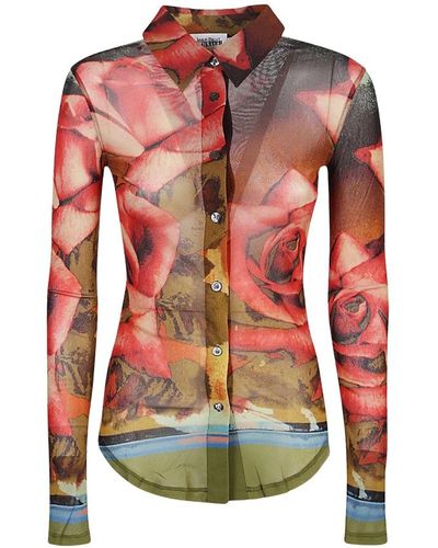 Jean Paul Gaultier Camisa de manga larga estampado de rosas - Rojo