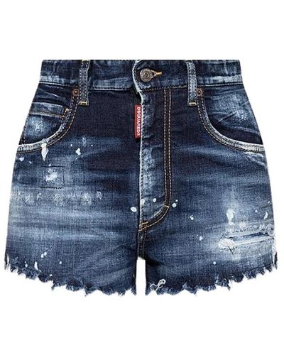 DSquared² Shorts in denim scuro con effetto consumato - Blu