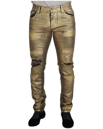 Dolce & Gabbana Goldene baumwoll tattered skinny denim jeans - Grün