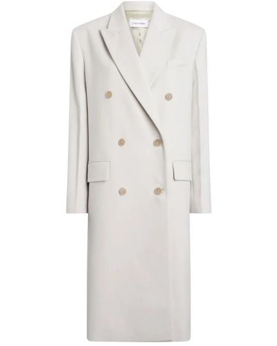 Calvin Klein Abrigo de lana marfil de doble botonadura - Blanco
