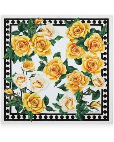 Dolce & Gabbana Seidenschal mit rosenmuster - Gelb