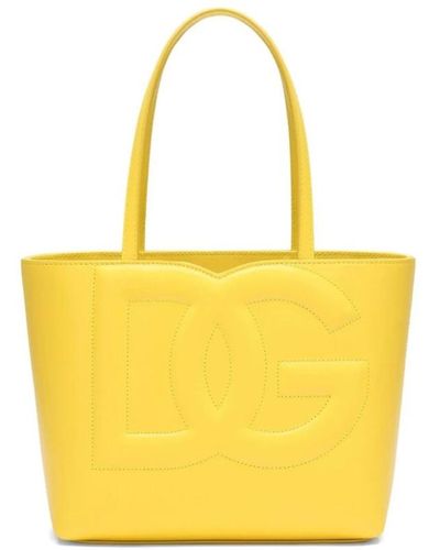 Dolce & Gabbana Borsa Shopping In Pelle Con Logo - Giallo