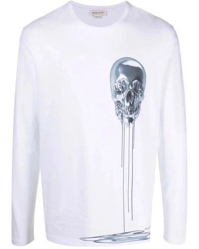 Alexander McQueen Stilvolles weißes t-shirt mit totenkopf-print - Blau