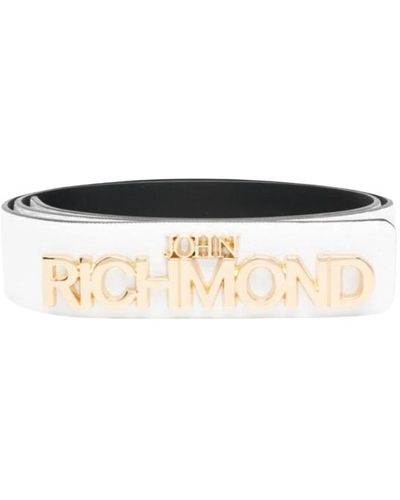 John Richmond Cinturón de cuero de lujo con logo - Blanco
