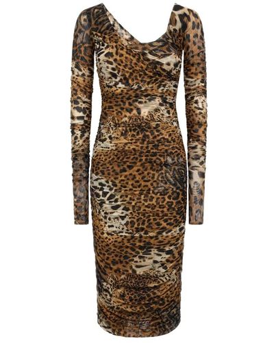 Roberto Cavalli Stretch-leopardenmuster-kleid - Braun