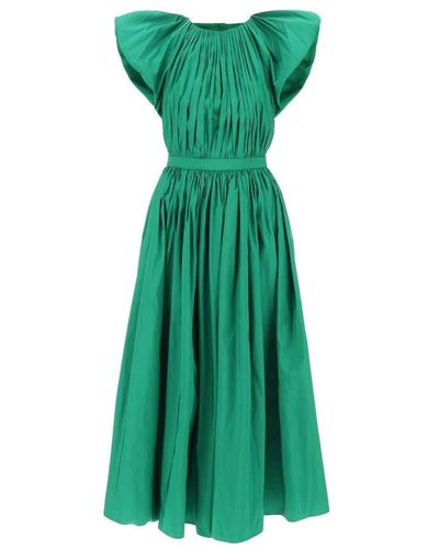 Alexander McQueen Plissiertes midi-kleid mit offenem rücken - Grün