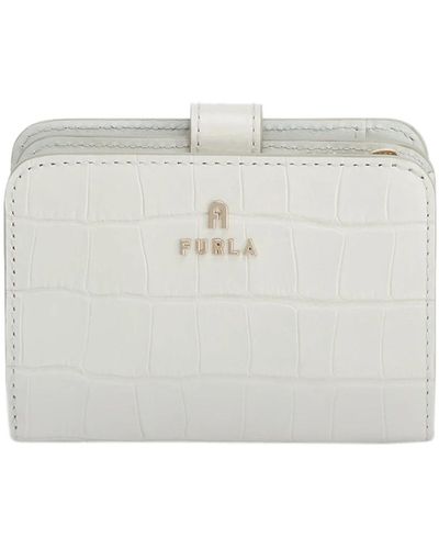 Furla Kompakte brieftasche mit vintage-cocco-print-leder,vintage cocco print kompakte geldbörse - Weiß