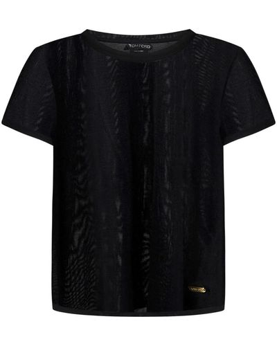 Tom Ford T-shirt e polo in seta nera con collo a giro - Nero