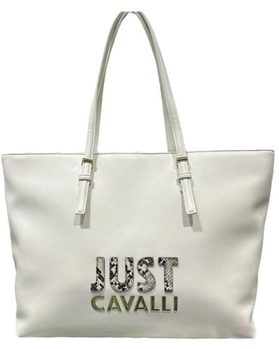 Just Cavalli Borsa a spalla bianca con logo lettering - Metallizzato