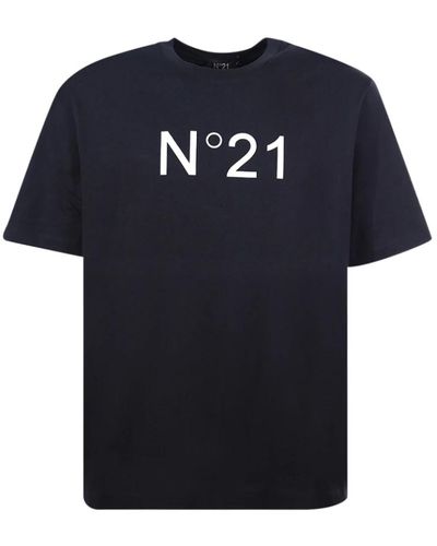 N°21 Magliette nera con scollo a girocollo e logo a contrasto - Blu