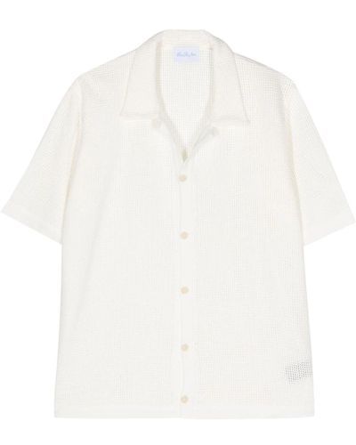 BLUE SKY INN Camicia bianca in maglia waffle con colletto cubano - Bianco
