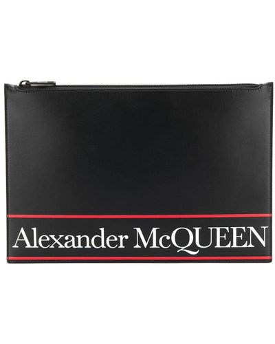 Alexander McQueen Flat Lettering Logo Printed Clutch - Black