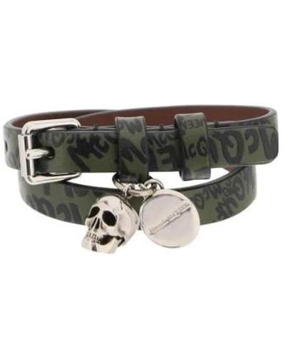 Alexander McQueen Skull doppel-wrap-armband mit logo-print - Schwarz
