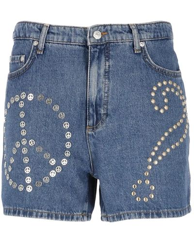Moschino Shorts de algodón azul con detalles de tachuelas