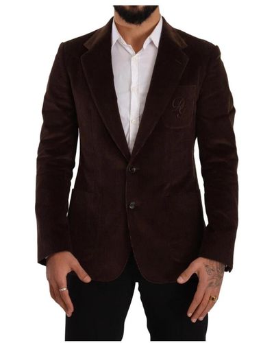 Dolce & Gabbana Brown corduroy slim fit coat dg logo giacca blazer - Nero