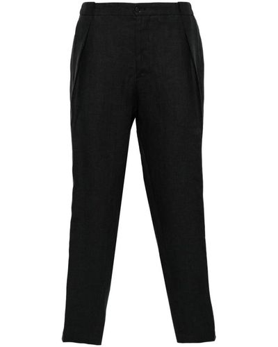 BRIGLIA Pantaloni in lino nero con texture slub