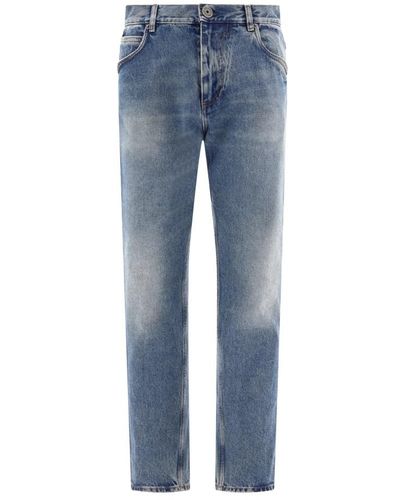 Balmain Jeans in cotone con ricamo logo - Blu
