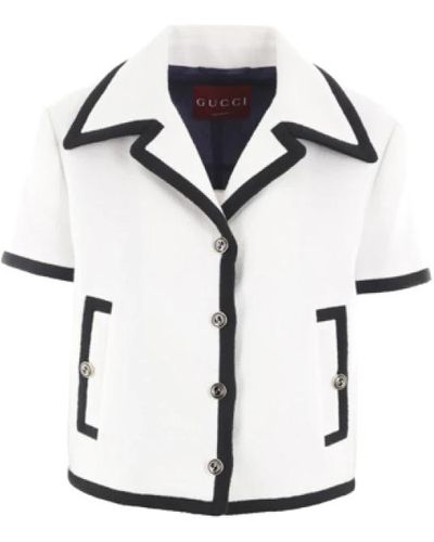 Gucci Weiße tweedjacke mit kontrastierendem besatz