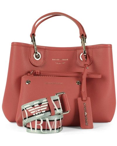 Emporio Armani Mittelgroße handtasche mit gehämmertem effekt und logo - Rot
