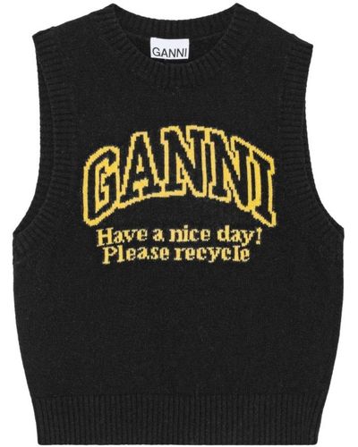 Ganni Round-Neck Knitwear - Black