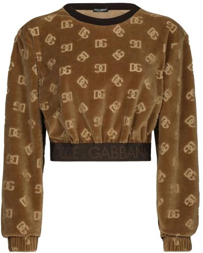 Dolce & Gabbana Monogram jacquard cropped sweatshirt - Marrón