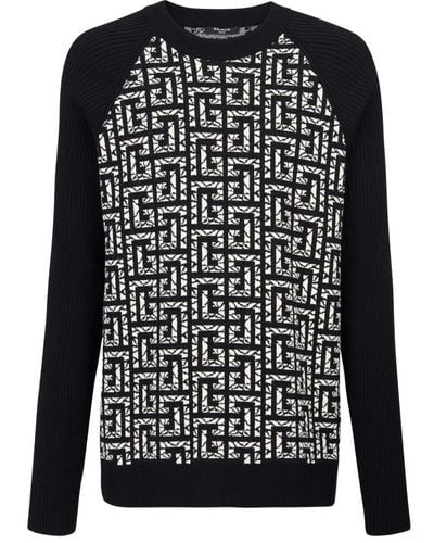 Balmain Pullover in lana con monogramma marmorizzato - Nero