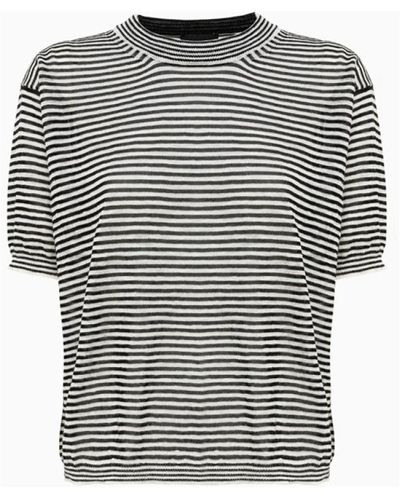 Roberto Collina Camiseta de cuello redondo a rayas en mezcla de algodón y lino - Gris