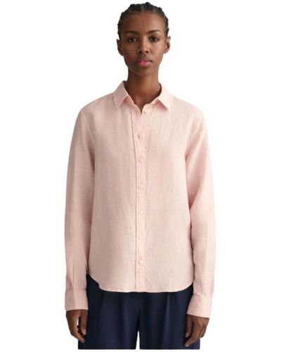 GANT Camicia regular in chambray di lino - Rosa